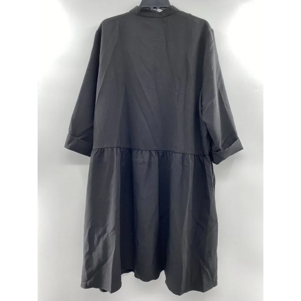 Tuckernuck Women's Black Stretch Crepe Royal Shirt Dress Mini Half Sleeve sz XXL - Picture 7 of 7